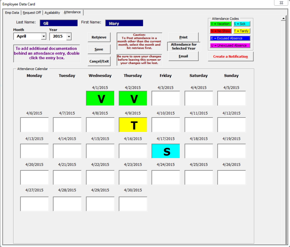 screenshot of Weekly Work Scheduler